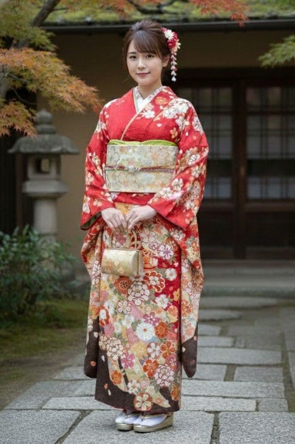 【振袖フルセット 】レトロ古典柄 成人式 前撮り 小物完備　赤