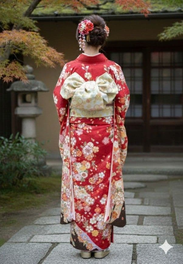 【振袖フルセット 】レトロ古典柄 成人式 前撮り 小物完備　赤