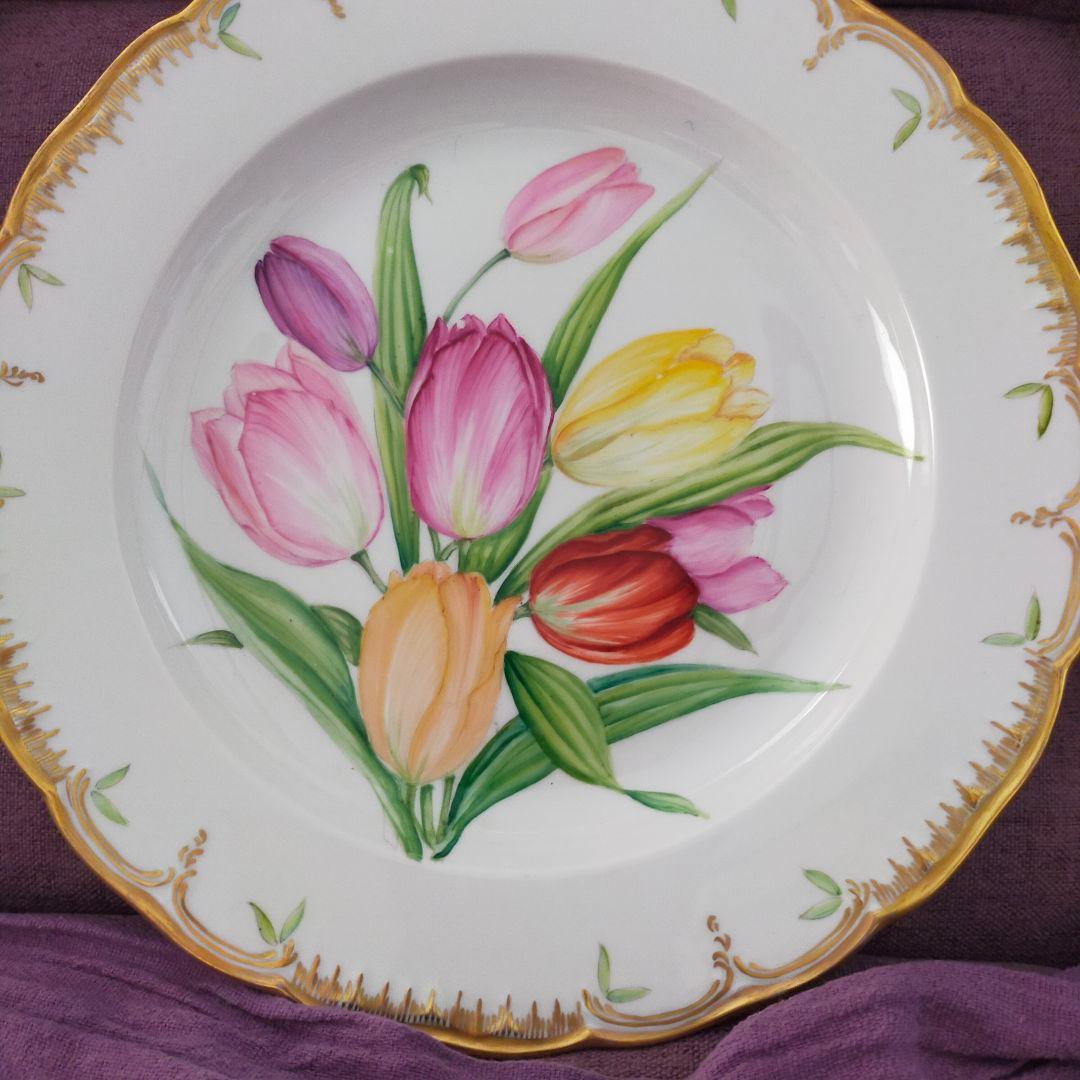 KPM　ベルリン　チューリップ　手描き?　金彩　アンティーク　プレート　皿