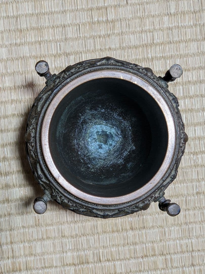 ⭐華道花活け 神獣 双耳亀甲瓔珞文様銅製 大日本文政年整珉鋳 細密鋳金骨董品