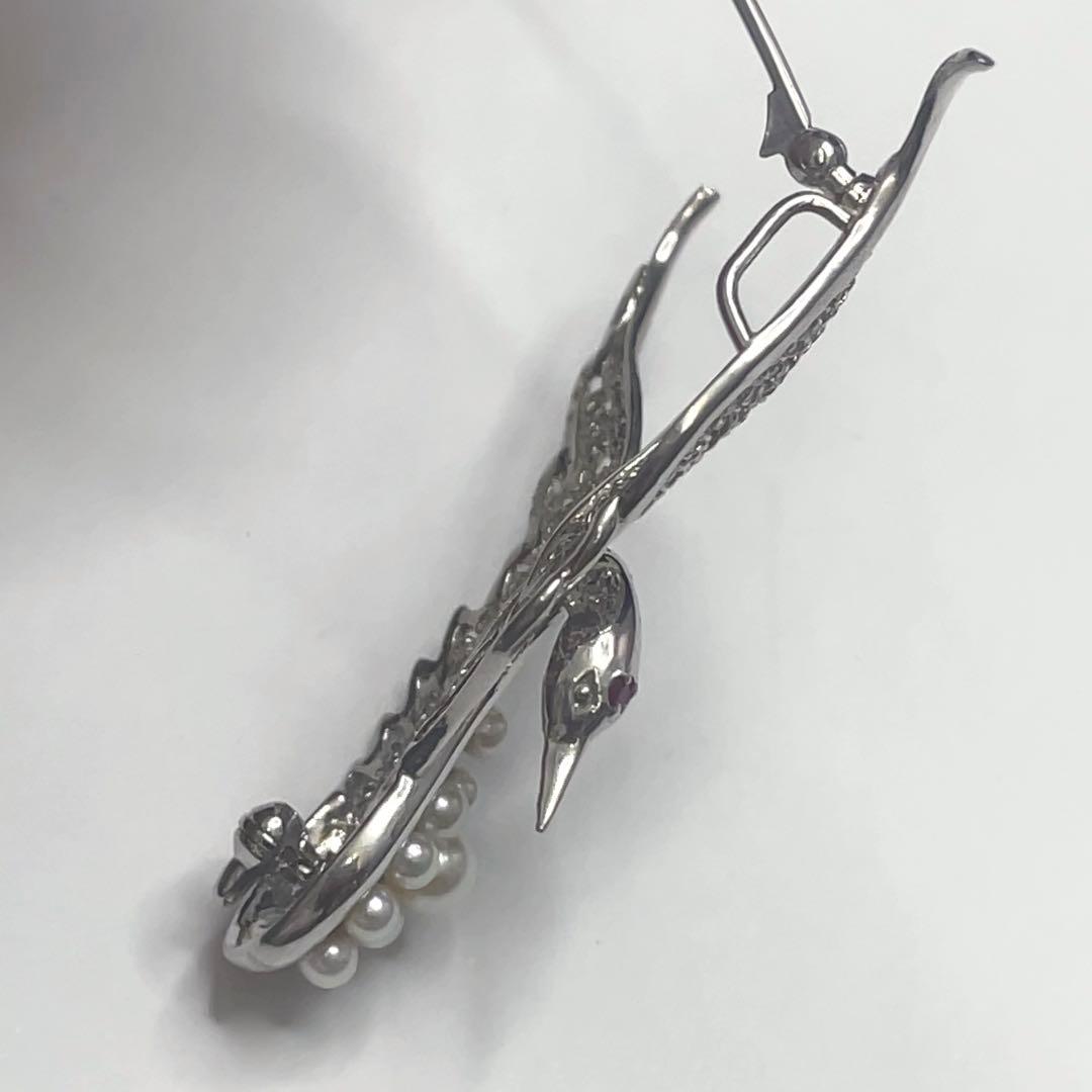 岩倉康二 銀製 白鳥ブローチ＆ペンダントトップ パール/ルビー付き 2way