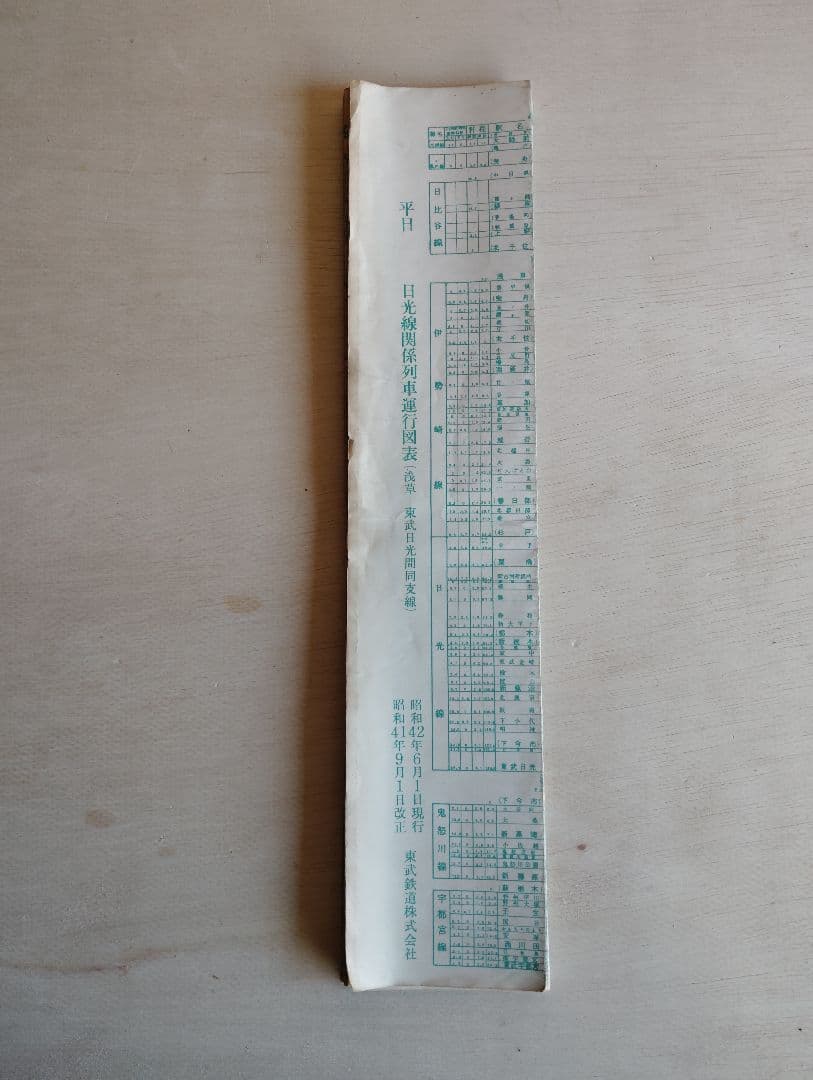 昭和42　列車運行図表　日光線　野田伊勢崎線　東武鉄道
