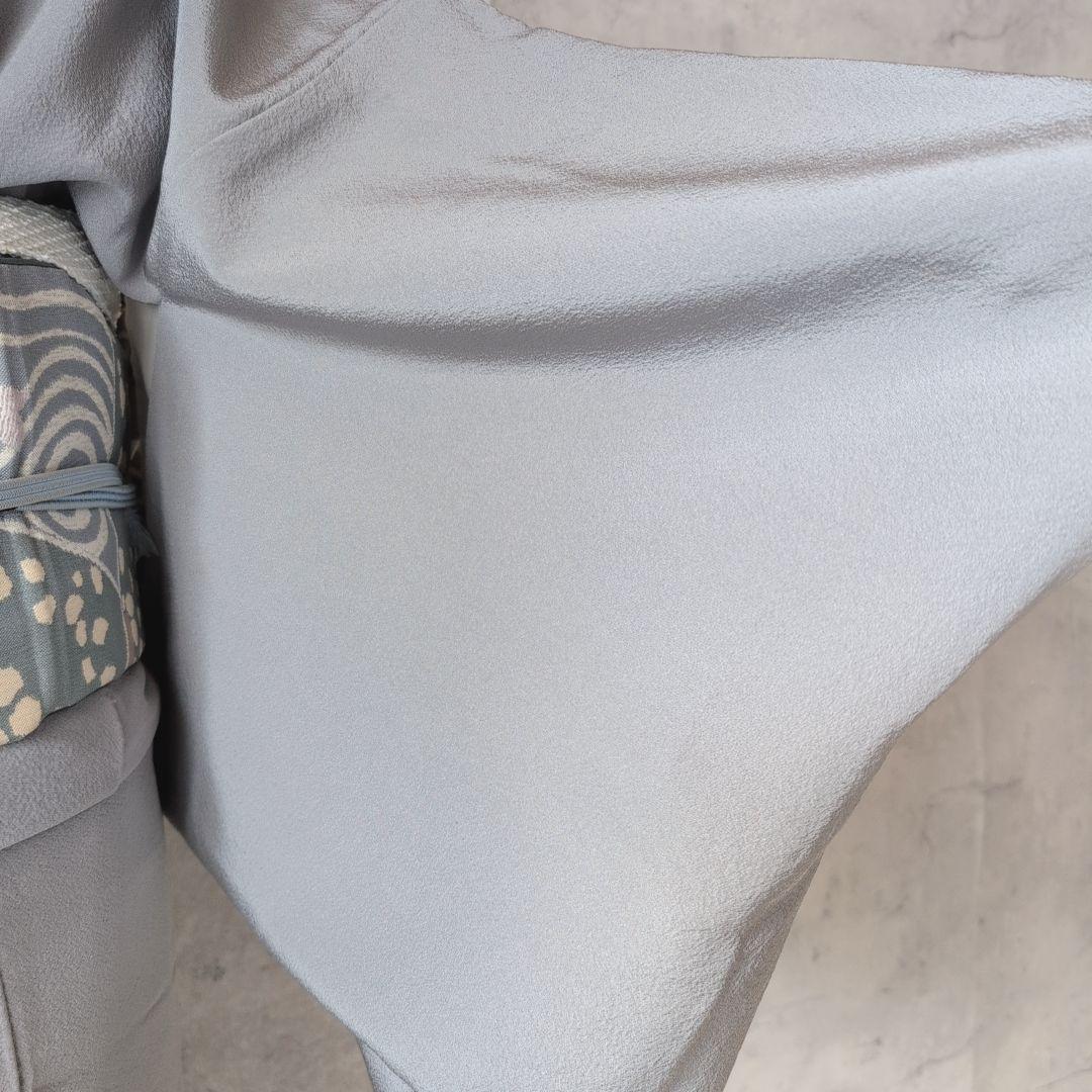 色無地　着物　フルセット　正絹　グレー　帯渦巻き　D2