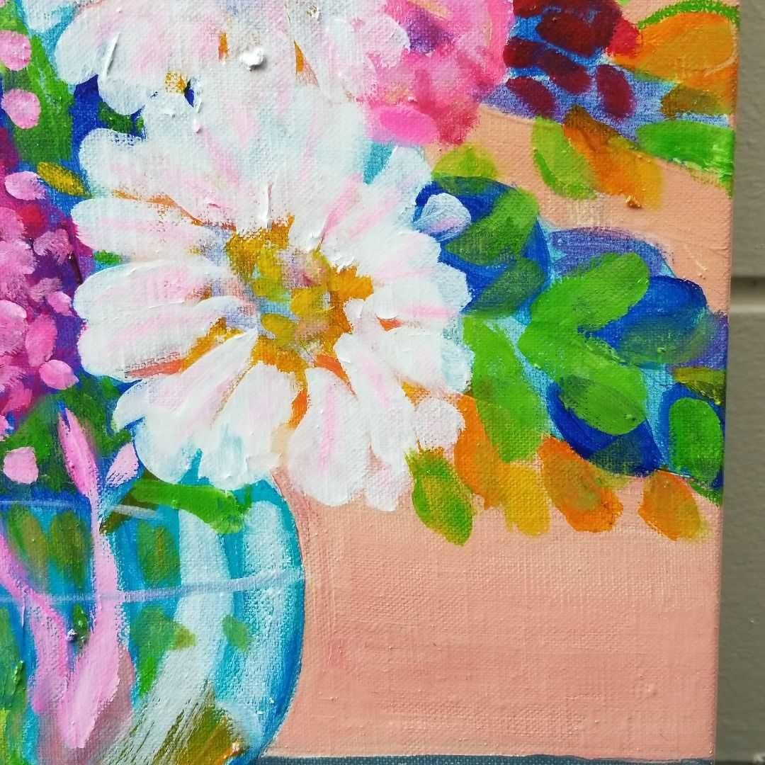 油絵　専用　丸い花瓶に入れたお花