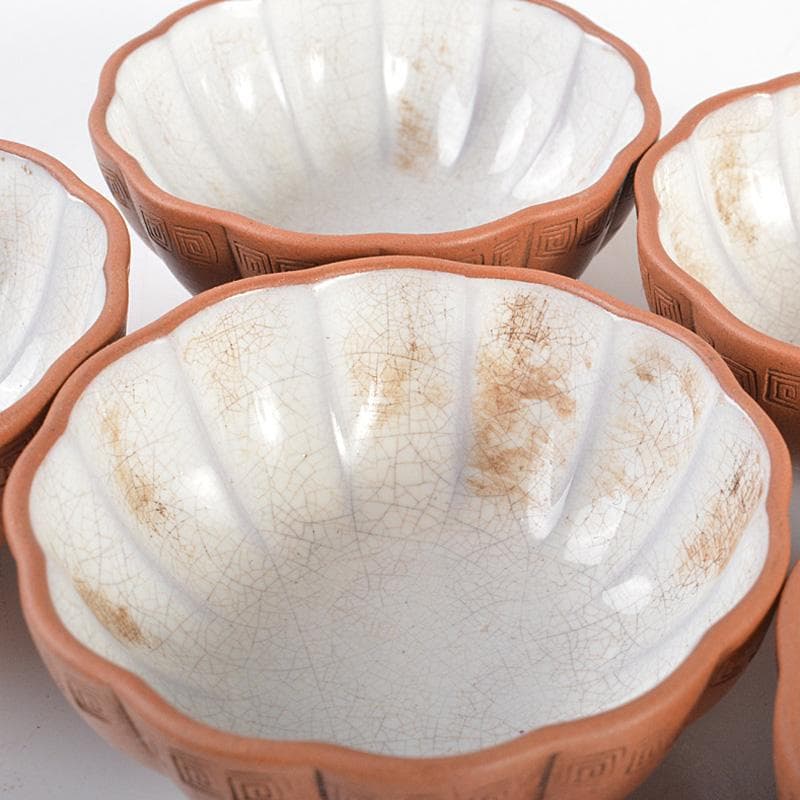 中国　紫砂　朱泥　内白釉　瓜形碗　煎茶器五客　V　R6674E