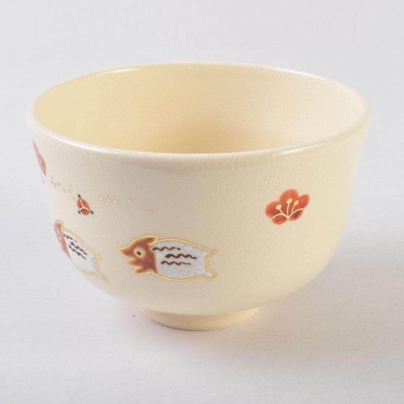 茶道具　山本蓼作　色絵　亥親子文　干支　茶碗　共布共箱　C　8773