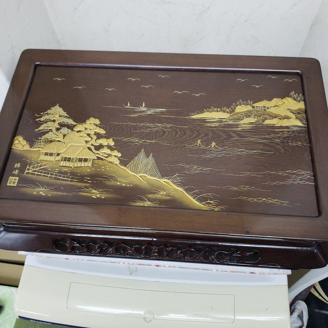 蔵出し特価　鉄刀木(たがやさん)本金蒔絵飾り台作家物　面取りガラスカバー付き