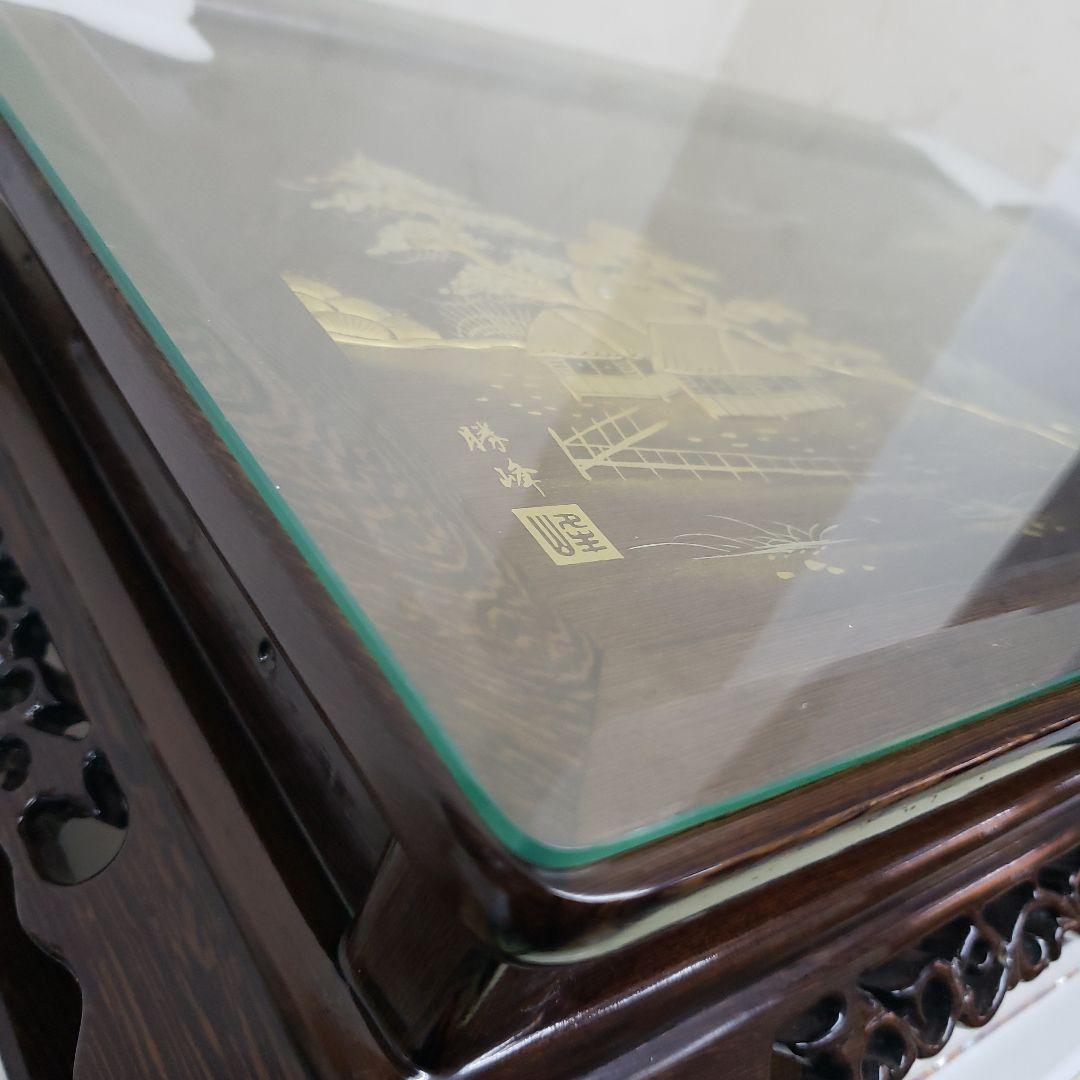 蔵出し特価　鉄刀木(たがやさん)本金蒔絵飾り台作家物　面取りガラスカバー付き