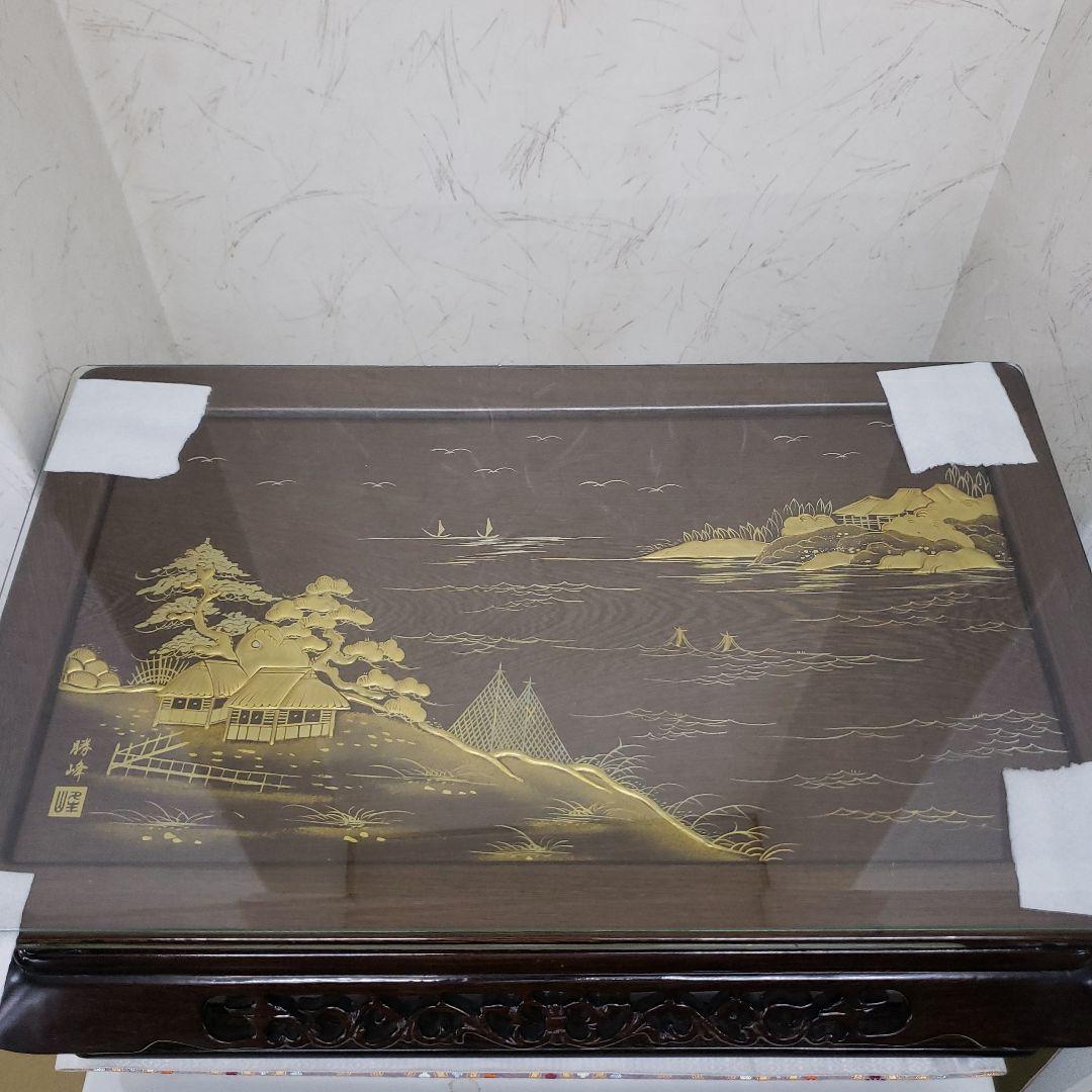 蔵出し特価　鉄刀木(たがやさん)本金蒔絵飾り台作家物　面取りガラスカバー付き