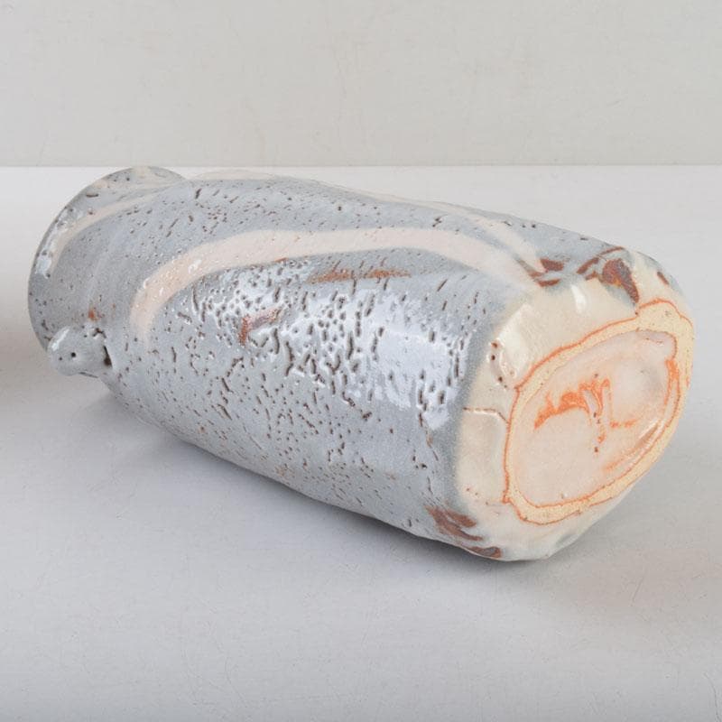 安藤日出武作　鼠志野　双耳花生　花瓶　共箱　V　8585