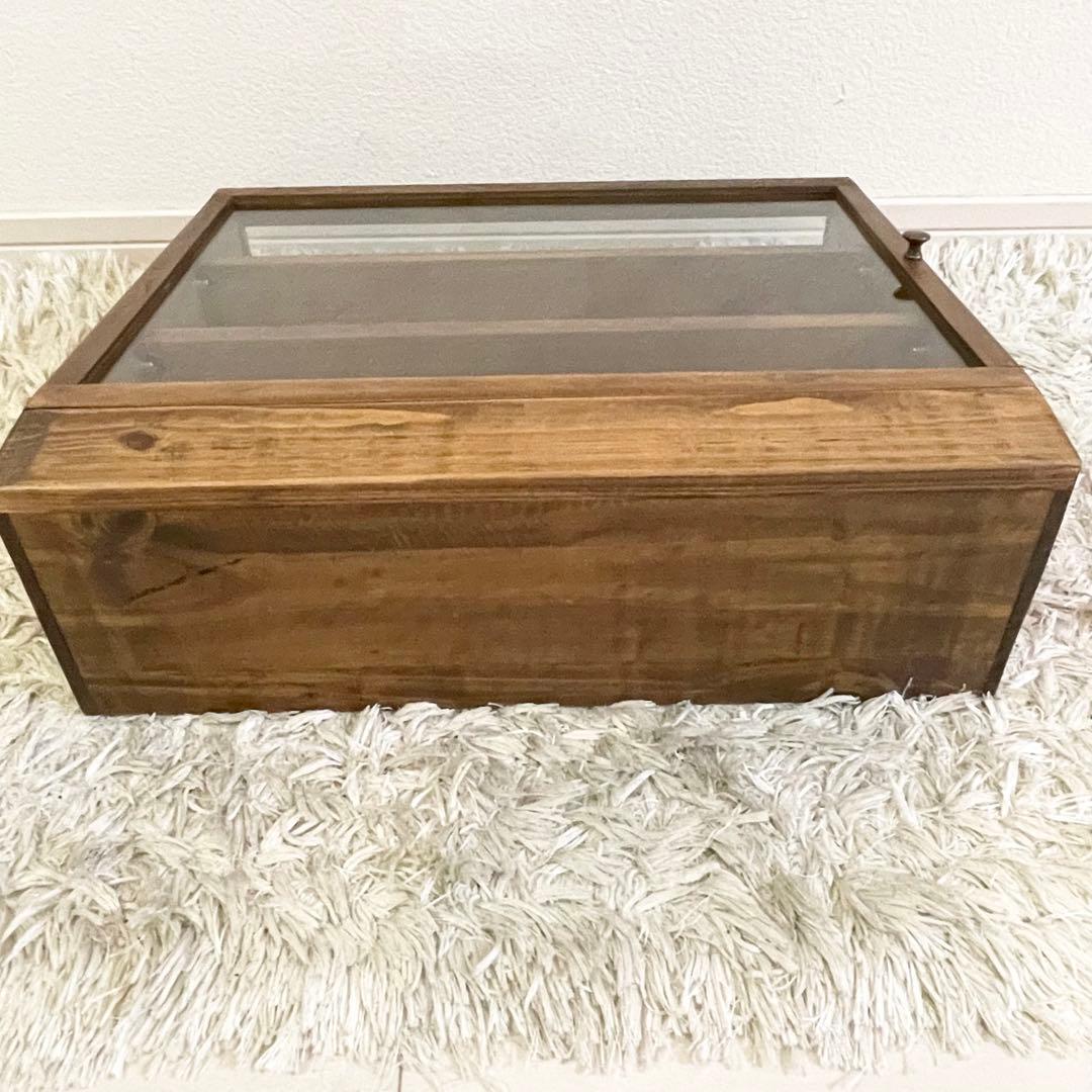 木製 ショーケース　コレクションボックス 飾り棚　アンティーク 透明ガラスラック