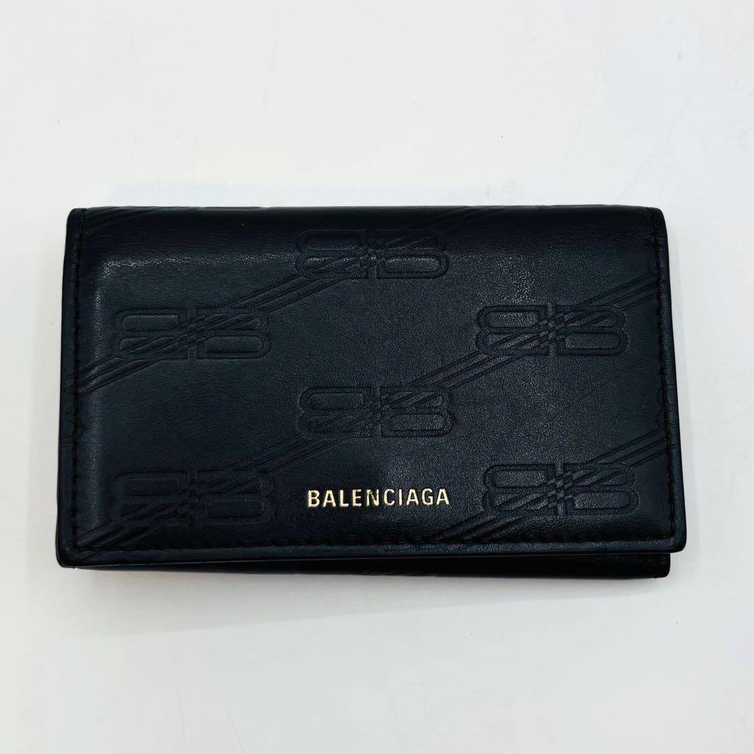 【美品】バレンシアガ キーケース 6連 レザー BB柄 ゴールドロゴ ブラック
