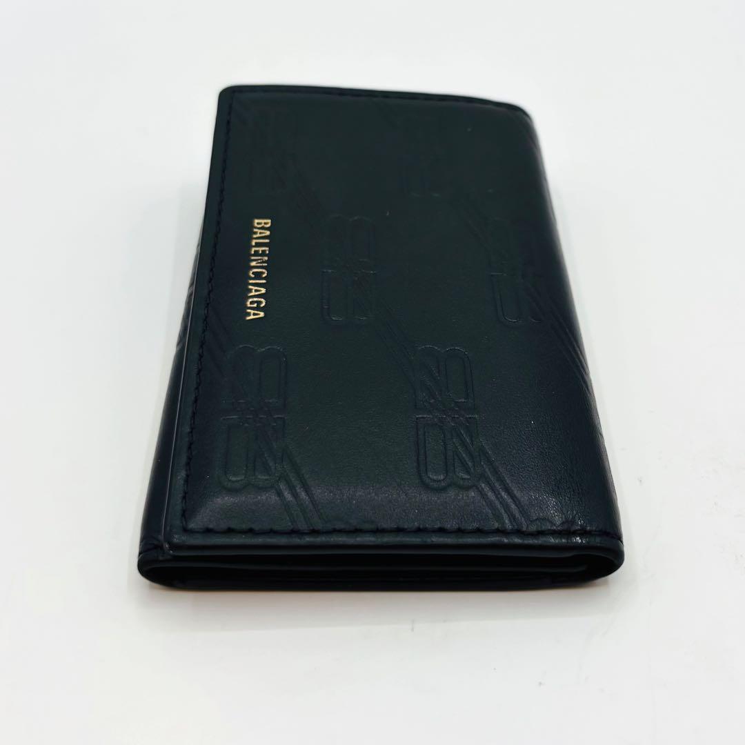 【美品】バレンシアガ キーケース 6連 レザー BB柄 ゴールドロゴ ブラック