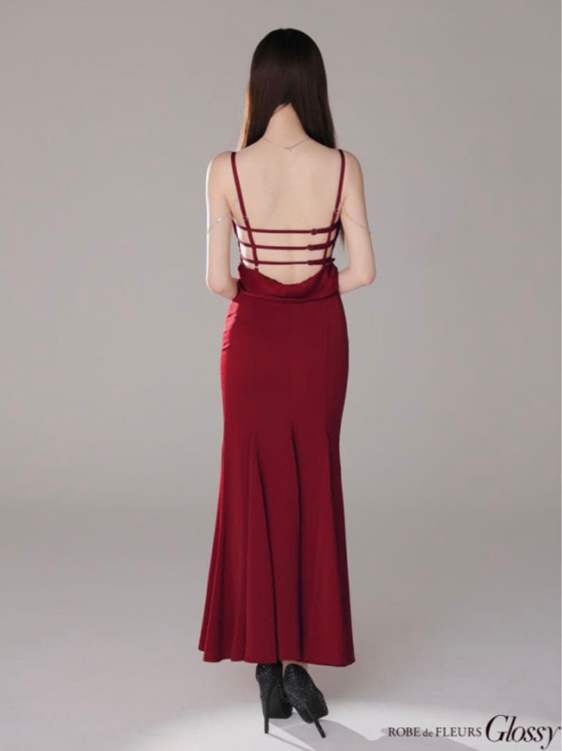 ROBE de FLEURS Glossyサテンバストビジューロングキャバドレス