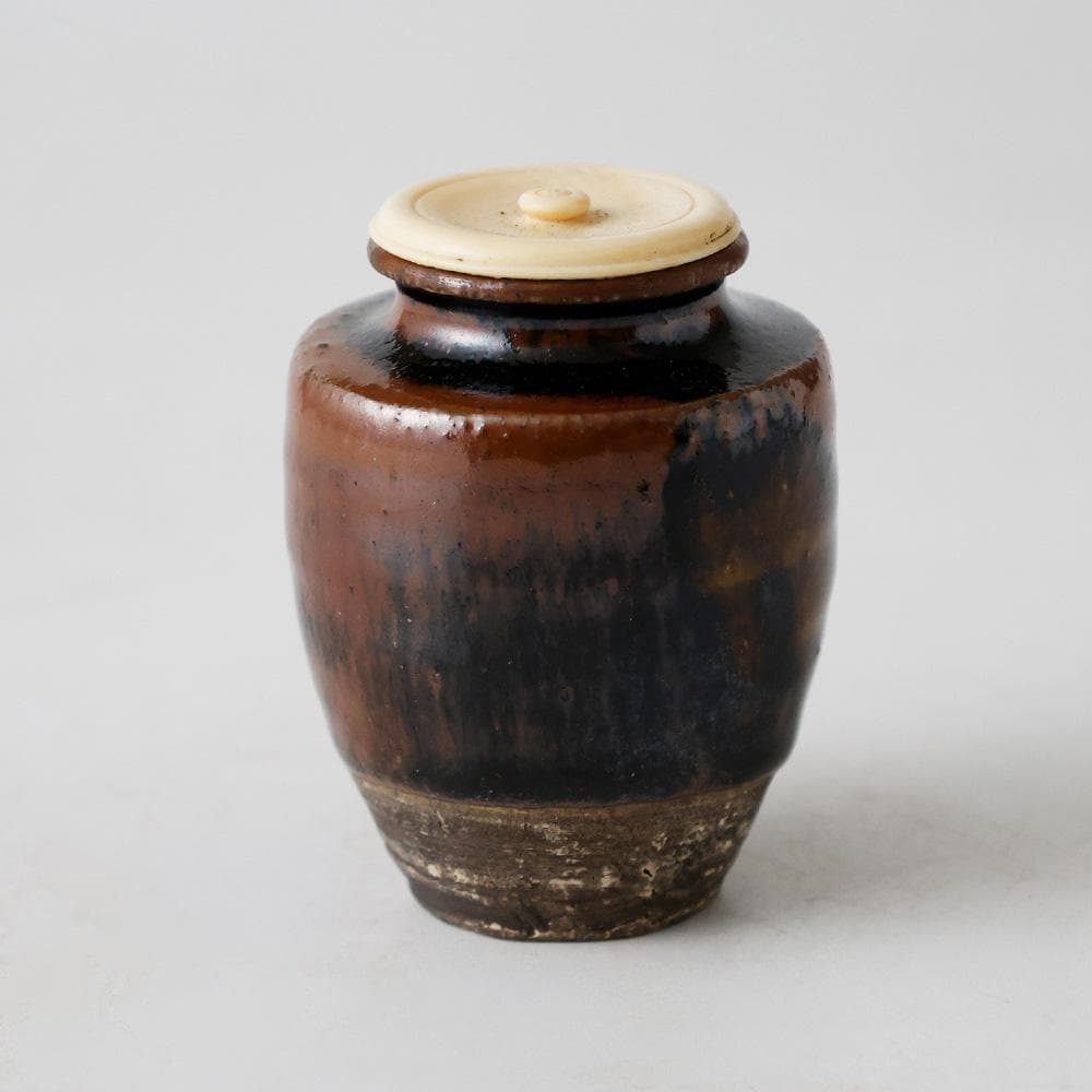 時代年代物 古瀬戸 肩衝茶入 仕覆 黄布 茶道具 濃茶入れ げ蓋