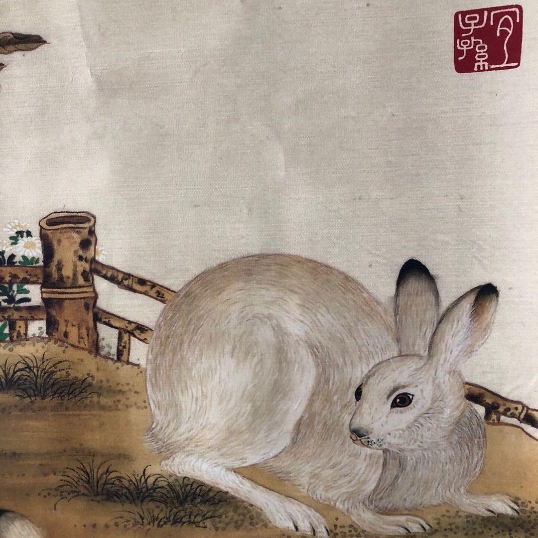 郎世宁 兎図 掛け軸｜三尺中堂｜十二生肖・卯｜表装済み