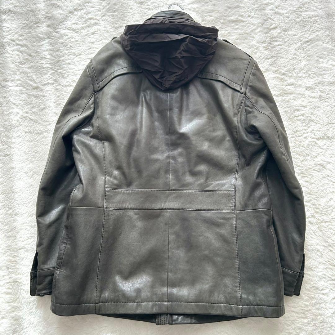 ARMANI COLLEZIONI 羊革 フーデッド レザージャケット 48