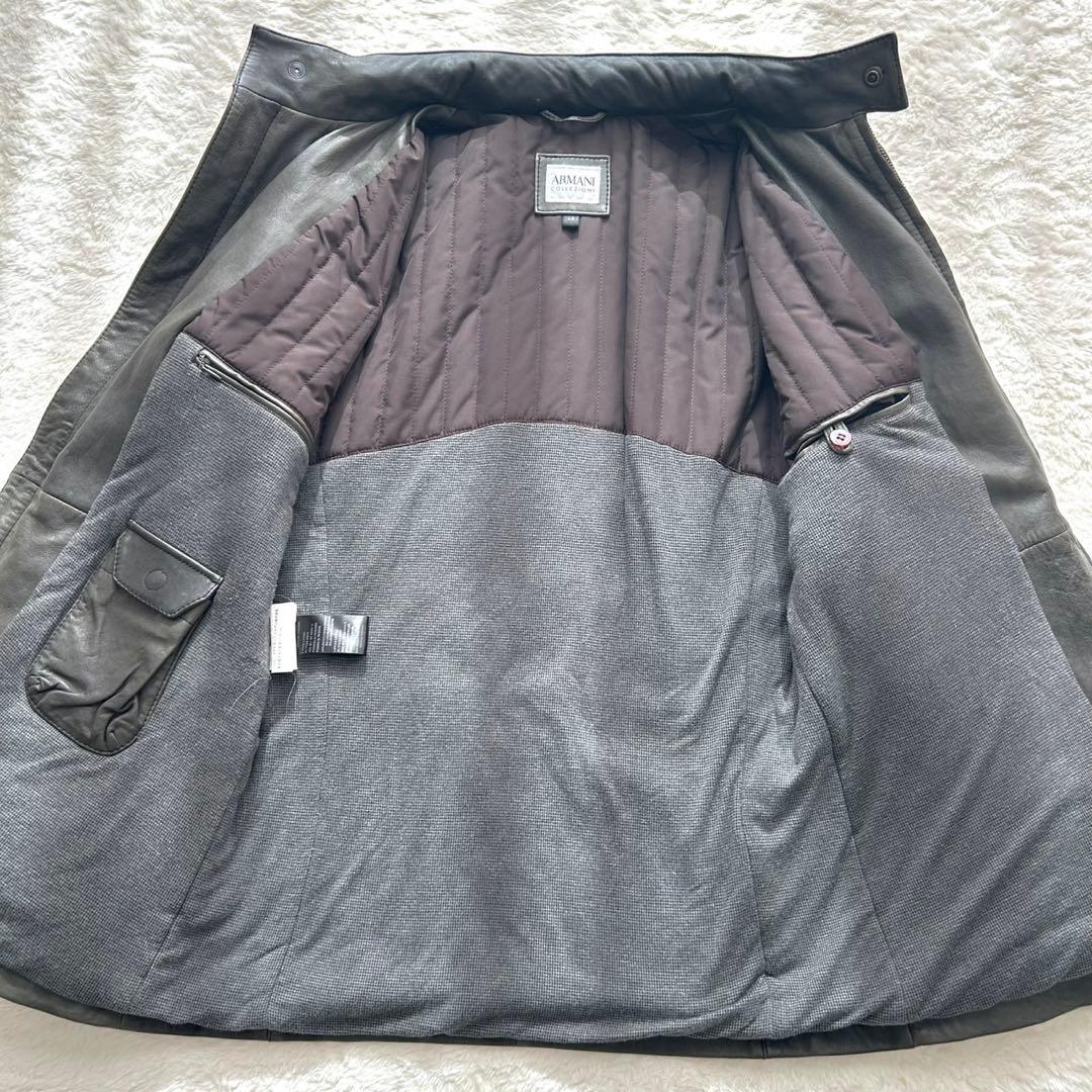 ARMANI COLLEZIONI 羊革 フーデッド レザージャケット 48
