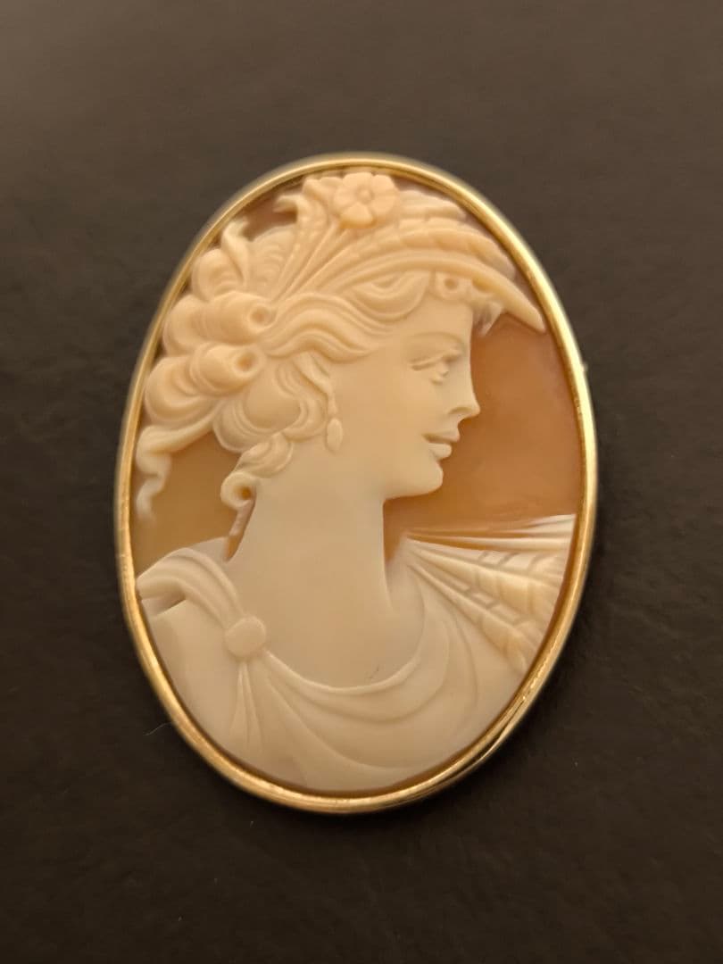 イタリア製 カメオ 14K 585 金 ゴールド ブローチ ペンダントトップ