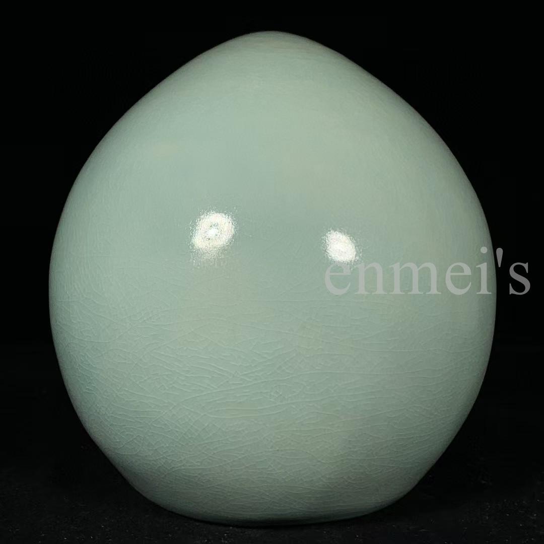 中国古美術・旧蔵品 宋代 汝窯 寿星像 青釉 雨過天青 装飾品・縁起物・文房置物