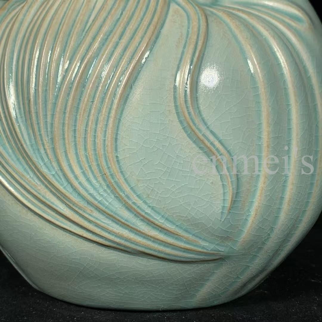 中国古美術・旧蔵品 宋代 汝窯 寿星像 青釉 雨過天青 装飾品・縁起物・文房置物