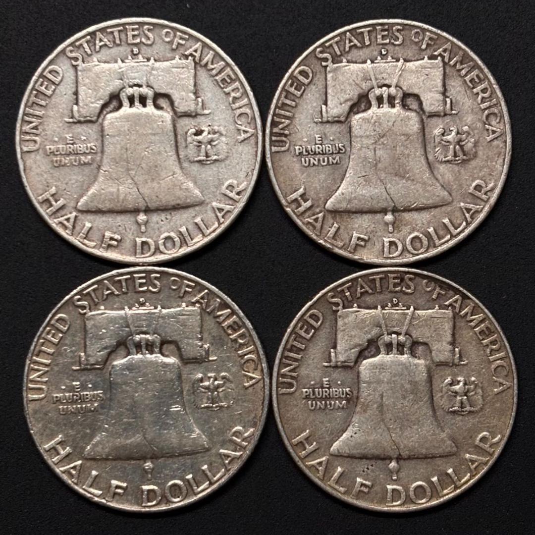 1958 アメリカ フランクリン ハーフダラー 50セント 銀貨 4枚