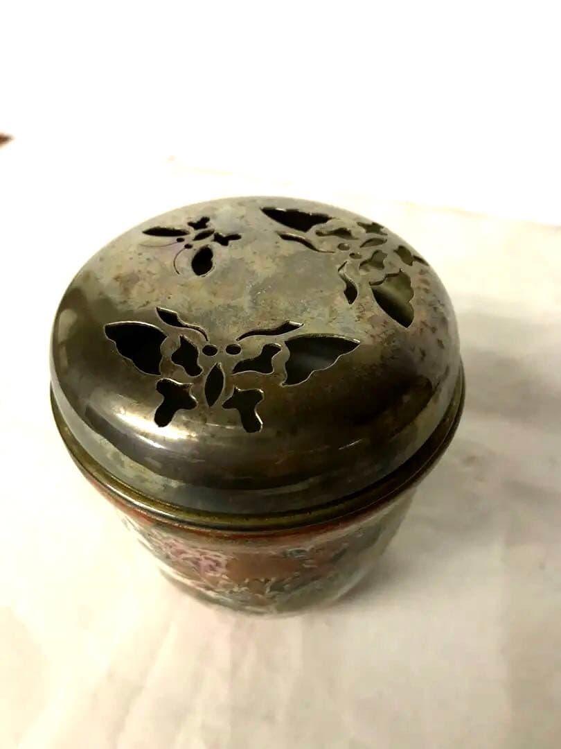 九谷焼:花鳥図銀火屋付香炉