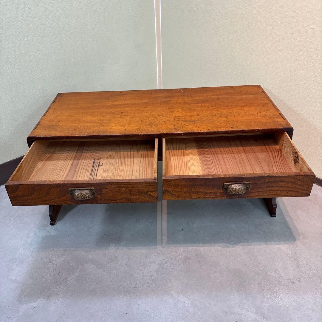 【和モダン】文机　机　テーブル　引き出し二杯　アンティーク　古道具　古家具