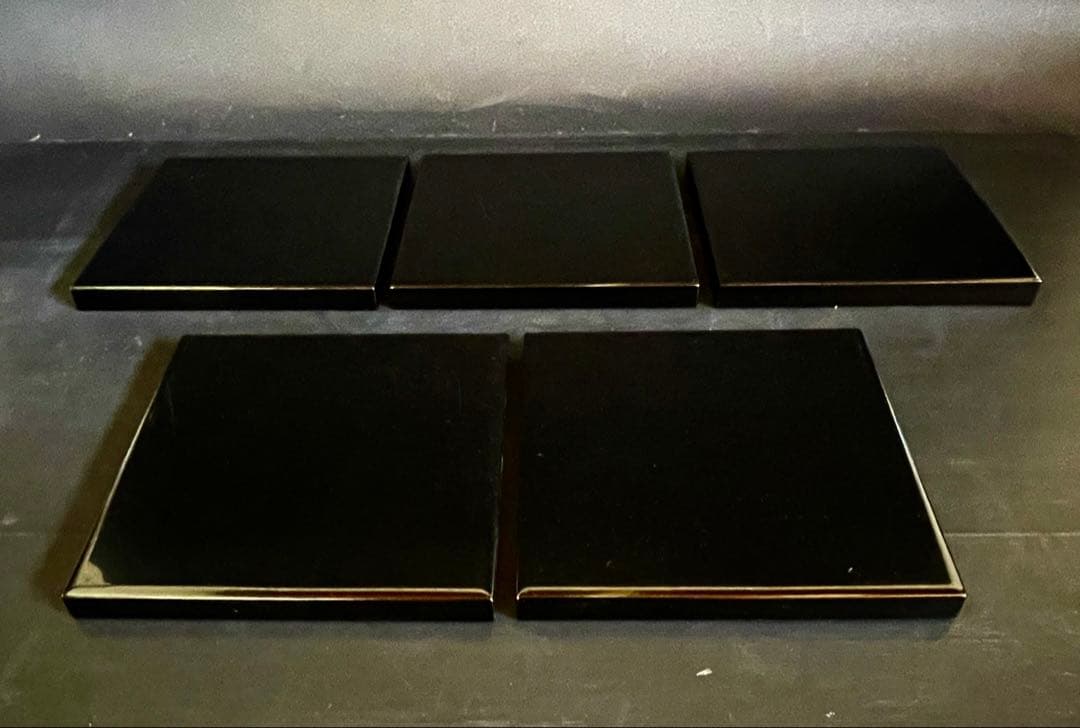 「母」 輪島塗 真塗 四方膳 5客 共箱 共布 懐石膳 茶懐石 茶道具 (E)