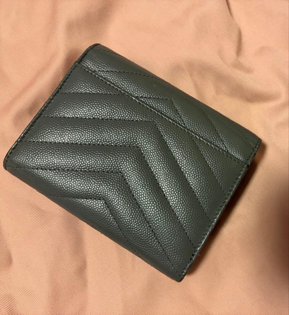 YSL 二つ折り財布 グレー レザー