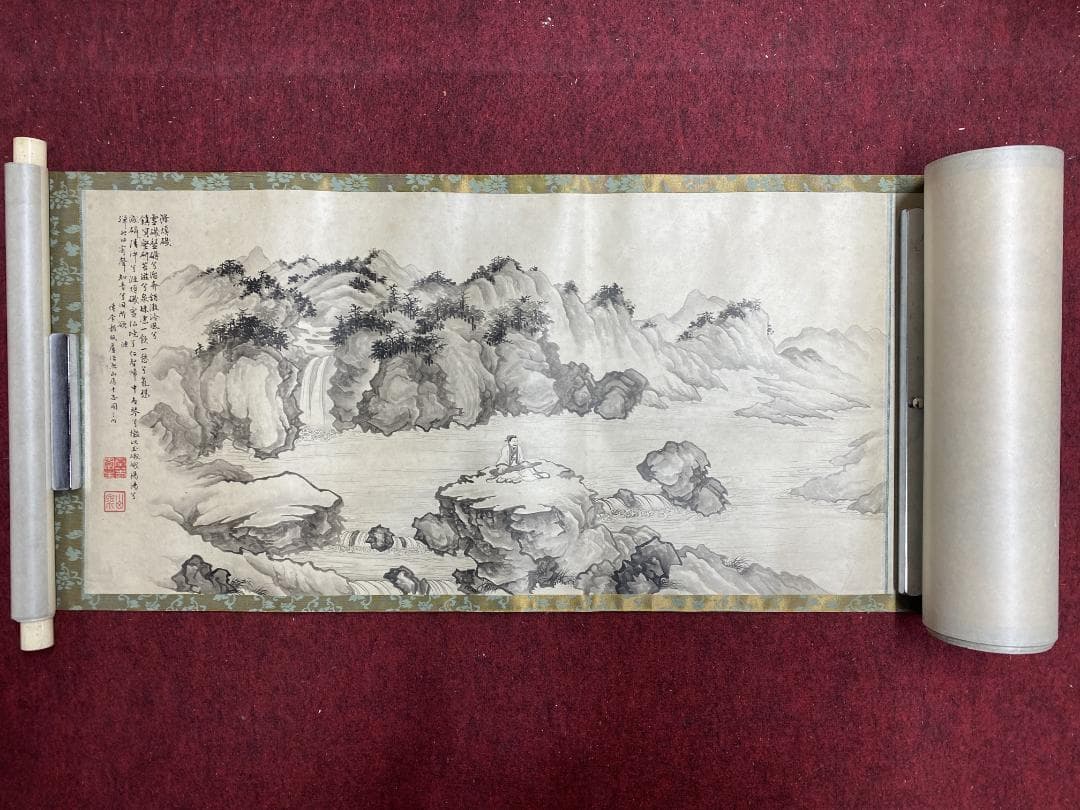 山岡山泉 傳李龍眠蘆浩然 李公麟 山居十志図 模写巻物 拳春園 肉筆 明治 掛軸