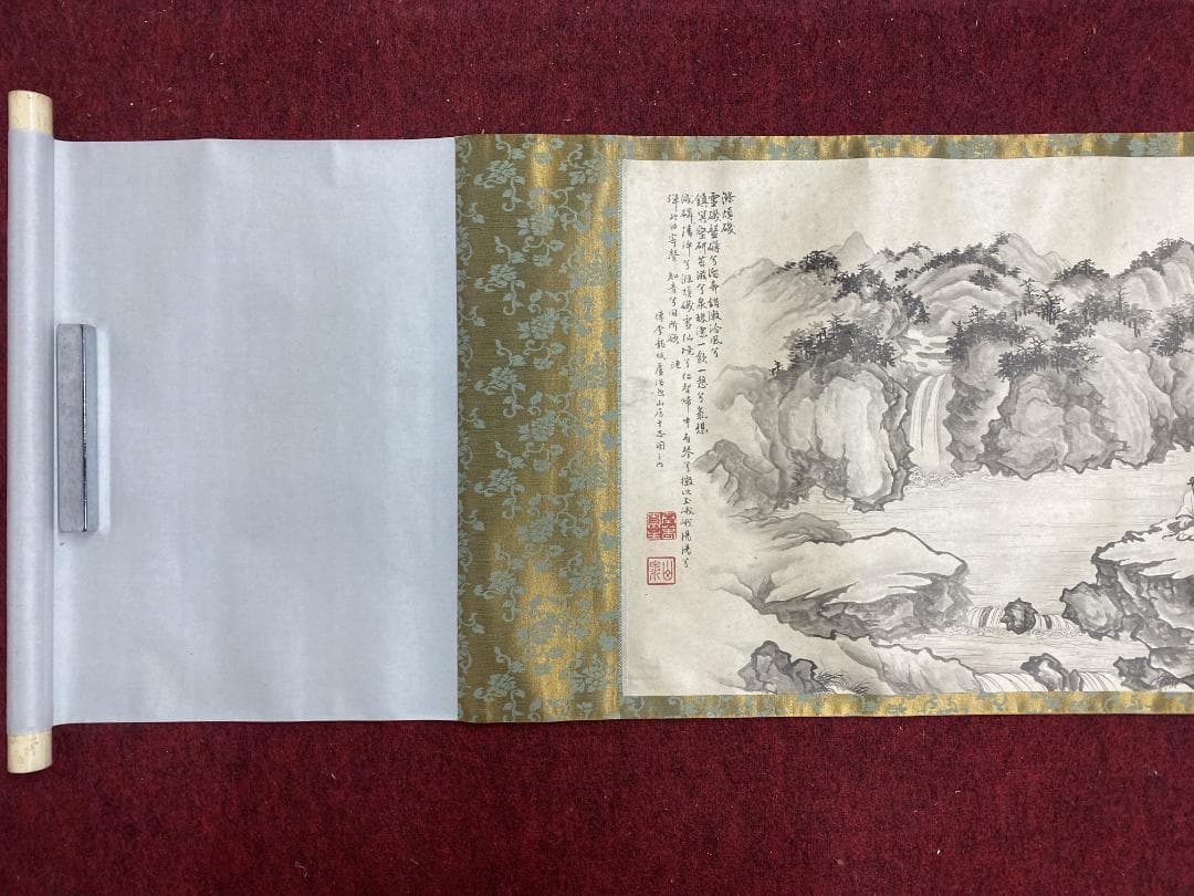 山岡山泉 傳李龍眠蘆浩然 李公麟 山居十志図 模写巻物 拳春園 肉筆 明治 掛軸