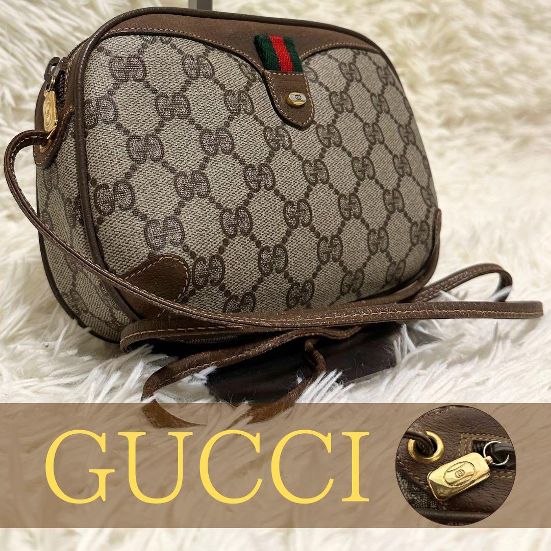 希少 レア オールドグッチ GG レザー ショルダーバッグ シェリーライン ロゴ