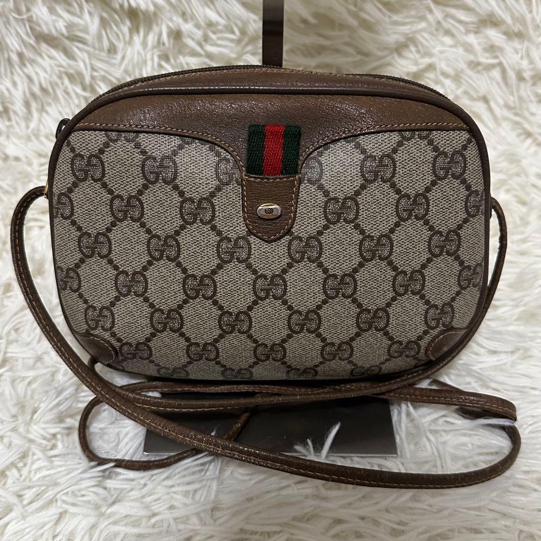 希少 レア オールドグッチ GG レザー ショルダーバッグ シェリーライン ロゴ