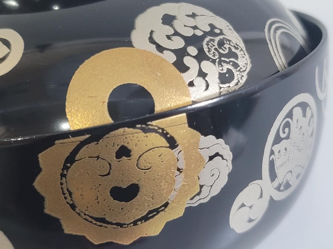 金銀 家紋散 蒔絵 吸物椀 五客 美品 DT339