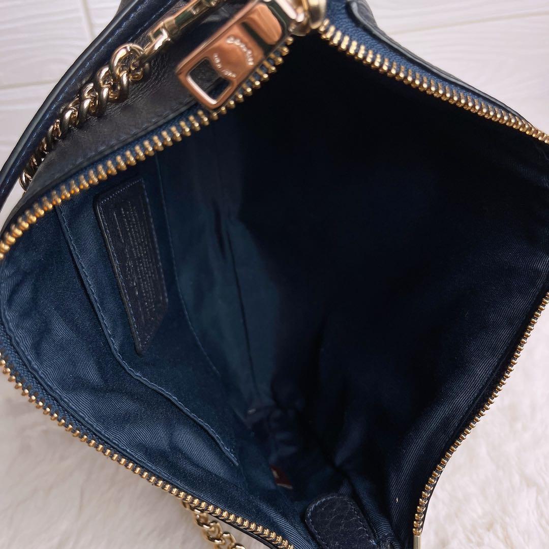 未使用☆COACHコーチ チェーン2wayショルダーバッグ シボ革レザー 紺色