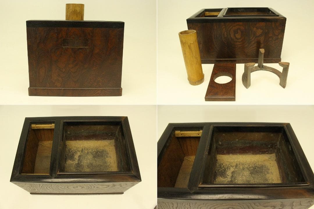 古民具 欅 四方 瓶掛 火鉢 五徳付(ZE447)