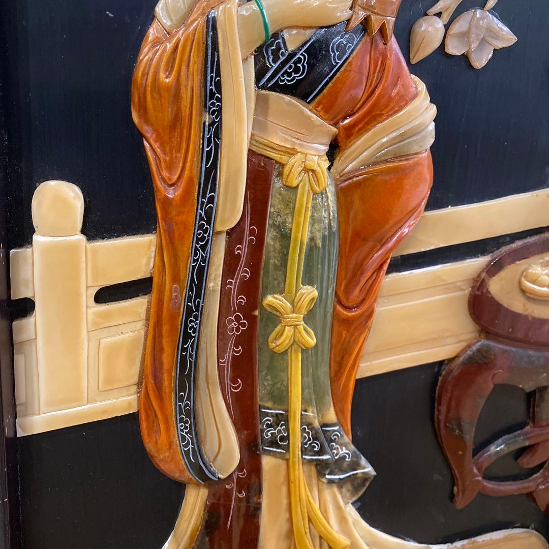 高級中国骨董　楊貴妃　貴妃醉酒　玉石絵画　工芸品　　 中国美術