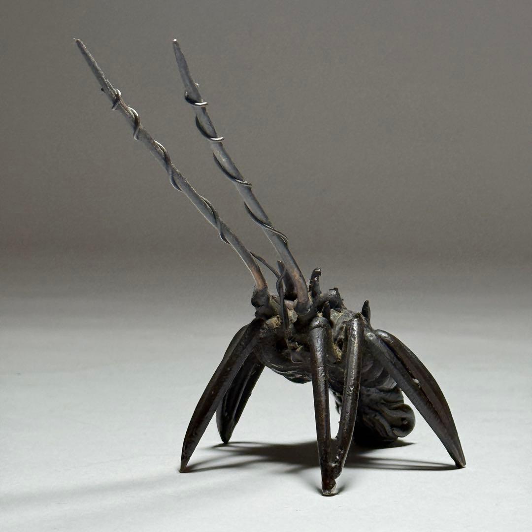 ◆古銅海老置物 山銅（やまがね） 桐箱付き 江戸時代◆