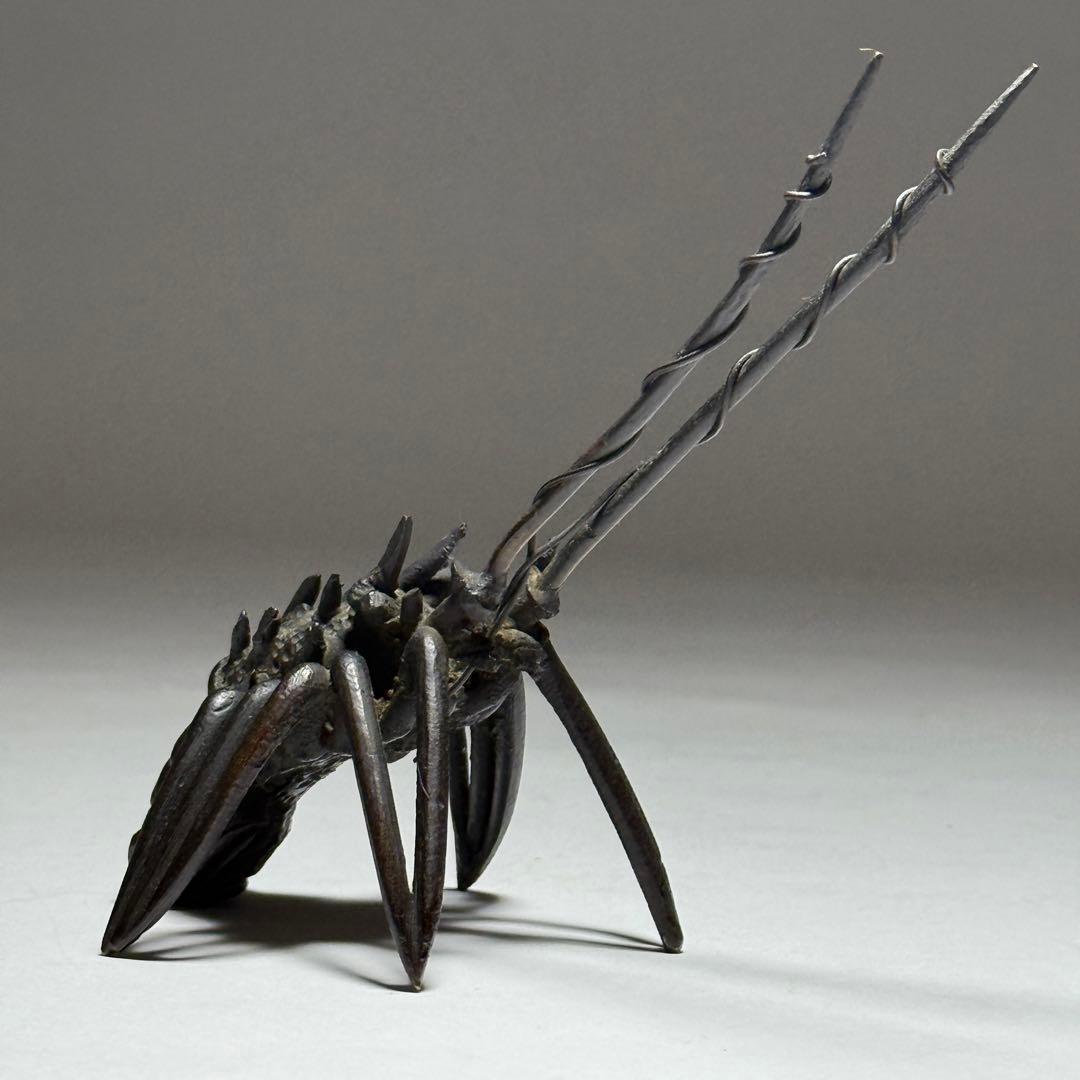 ◆古銅海老置物 山銅（やまがね） 桐箱付き 江戸時代◆