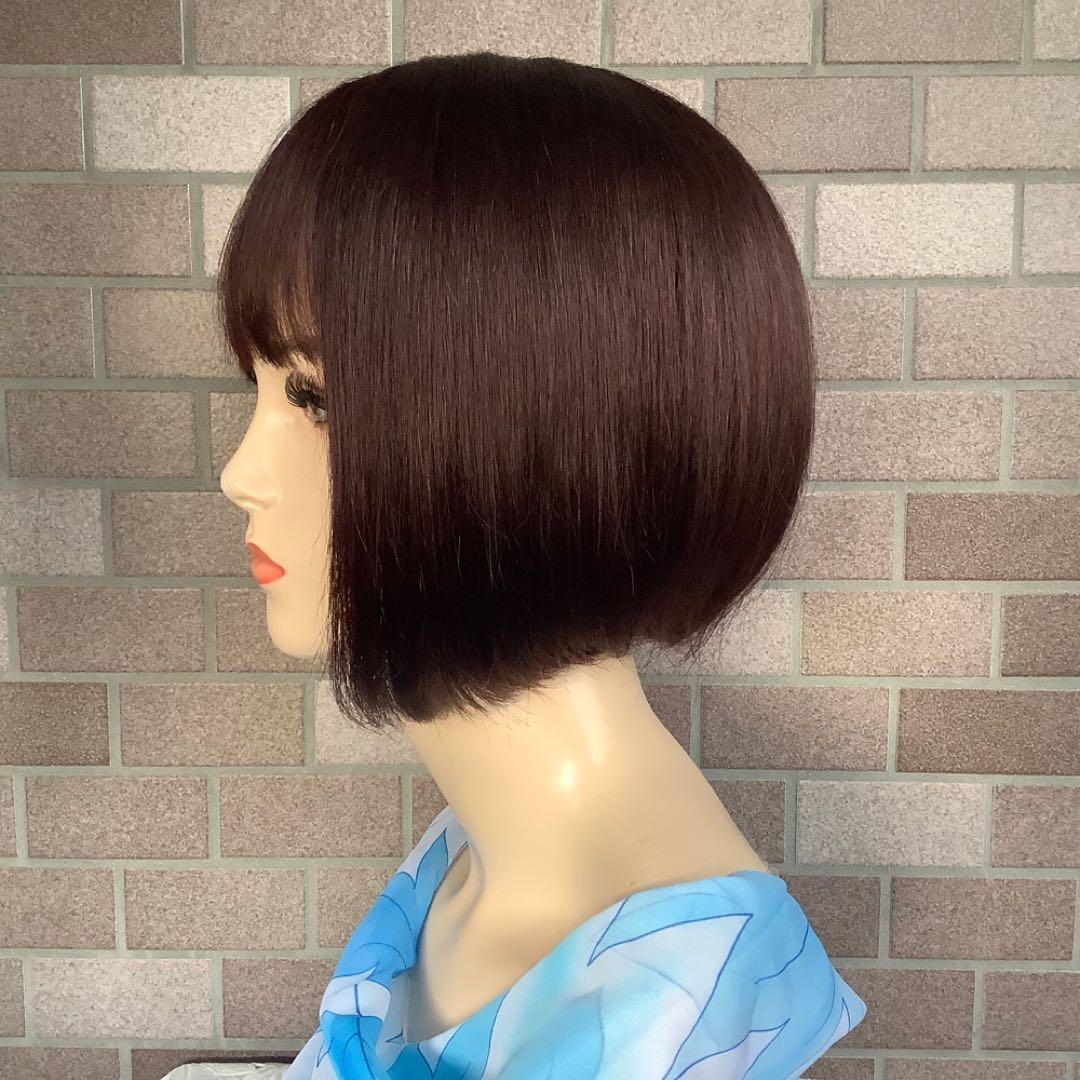 人毛100% 医療用 フルウィッグ ウィッグ ダークブラウンショート ストレート