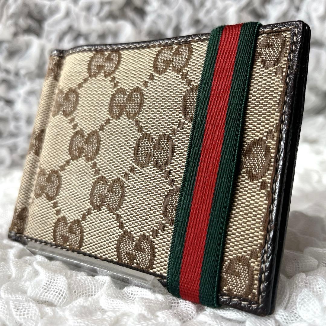 超希少✨美品　GUCCI GGキャンバス 二つ折り財布　マネークリップ　グッチ