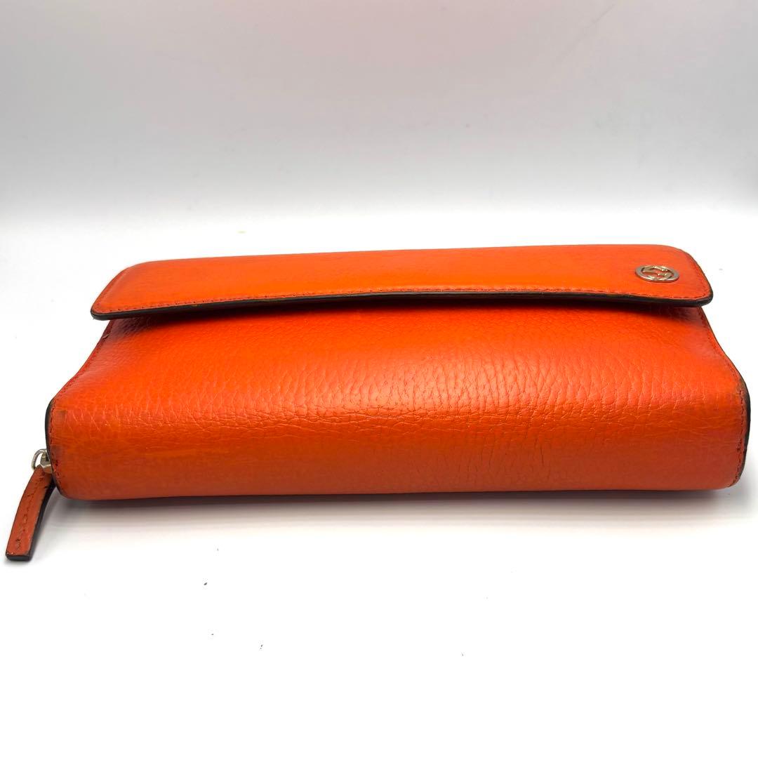 GUCCI グッチ 長財布 オレンジ レザー GGロゴ フラップ 箱付き