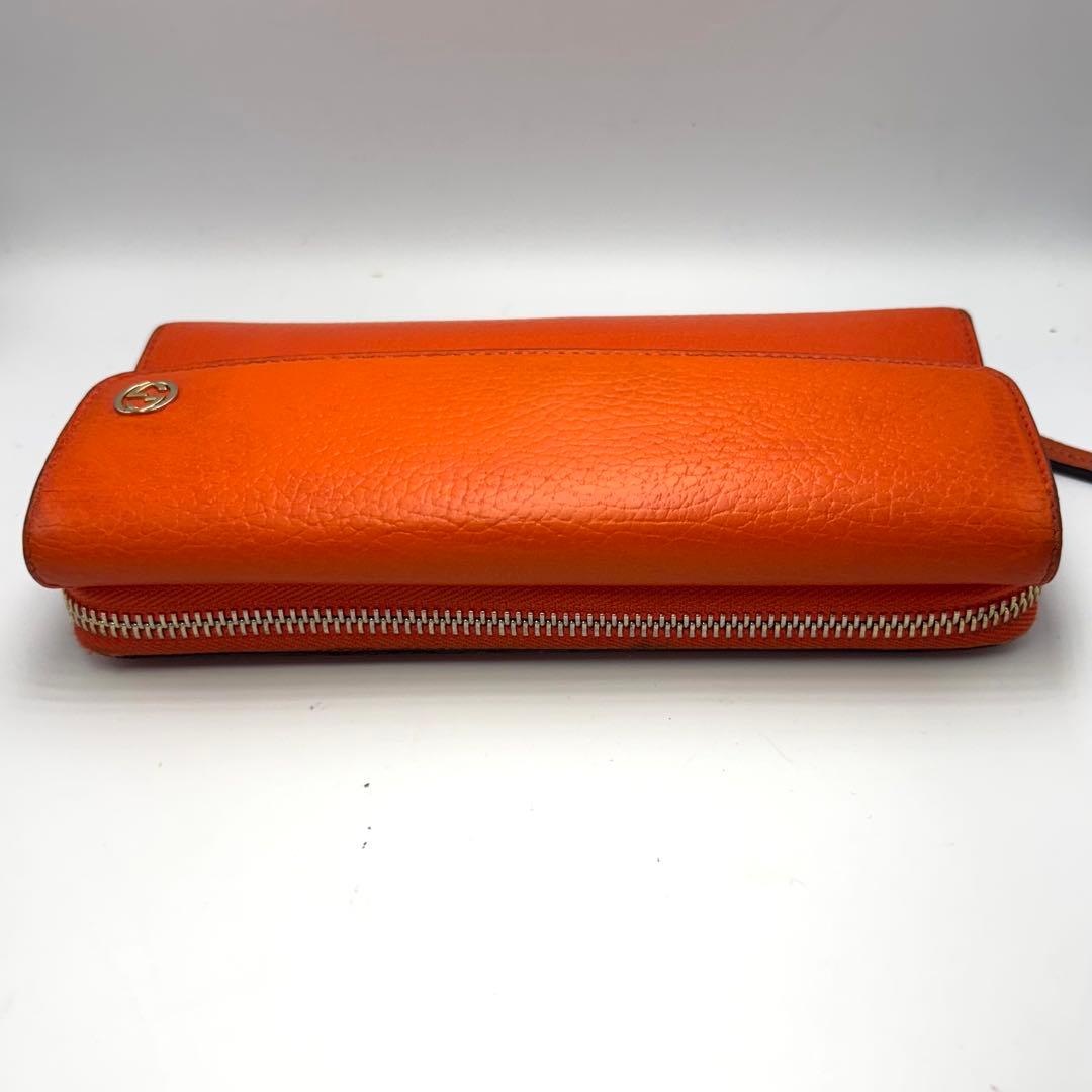 GUCCI グッチ 長財布 オレンジ レザー GGロゴ フラップ 箱付き