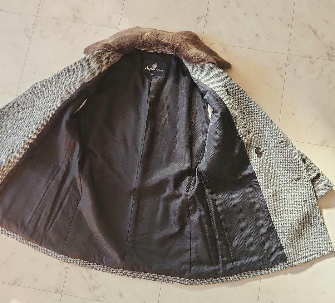 美品 定価約16万 アクアスキュータム カシミヤ混 コート ラビットファー