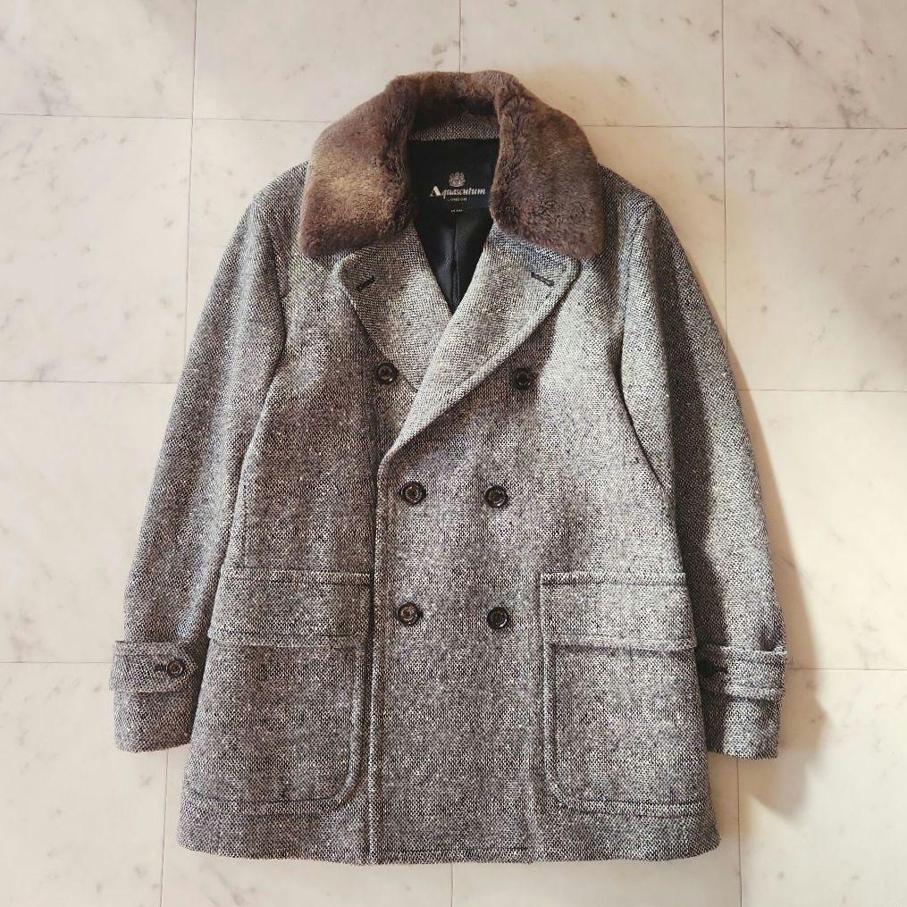 美品 定価約16万 アクアスキュータム カシミヤ混 コート ラビットファー