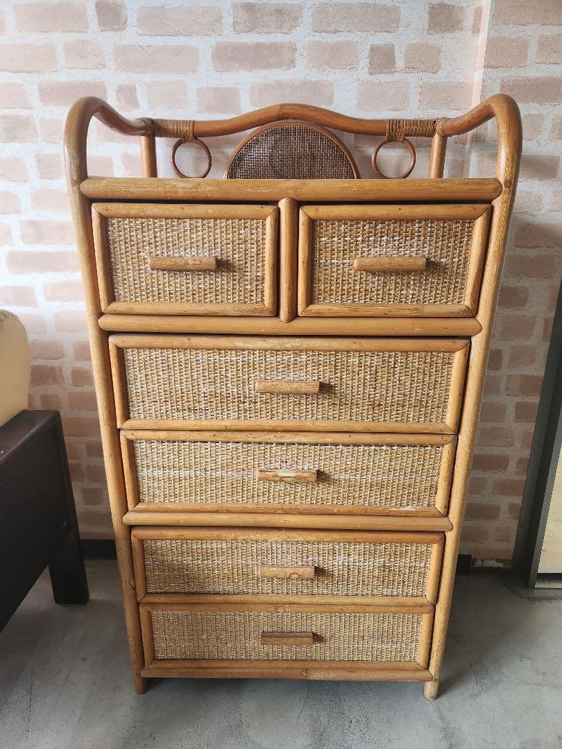 【希少家具】ラタン 籐 ５段チェスト タンス ヴィンテージ