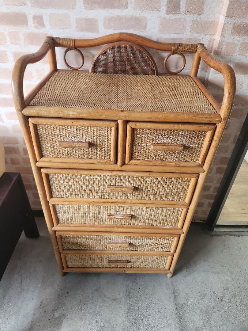 【希少家具】ラタン 籐 ５段チェスト タンス ヴィンテージ