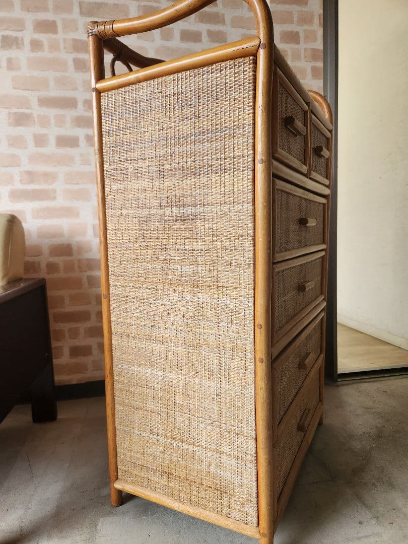 【希少家具】ラタン 籐 ５段チェスト タンス ヴィンテージ
