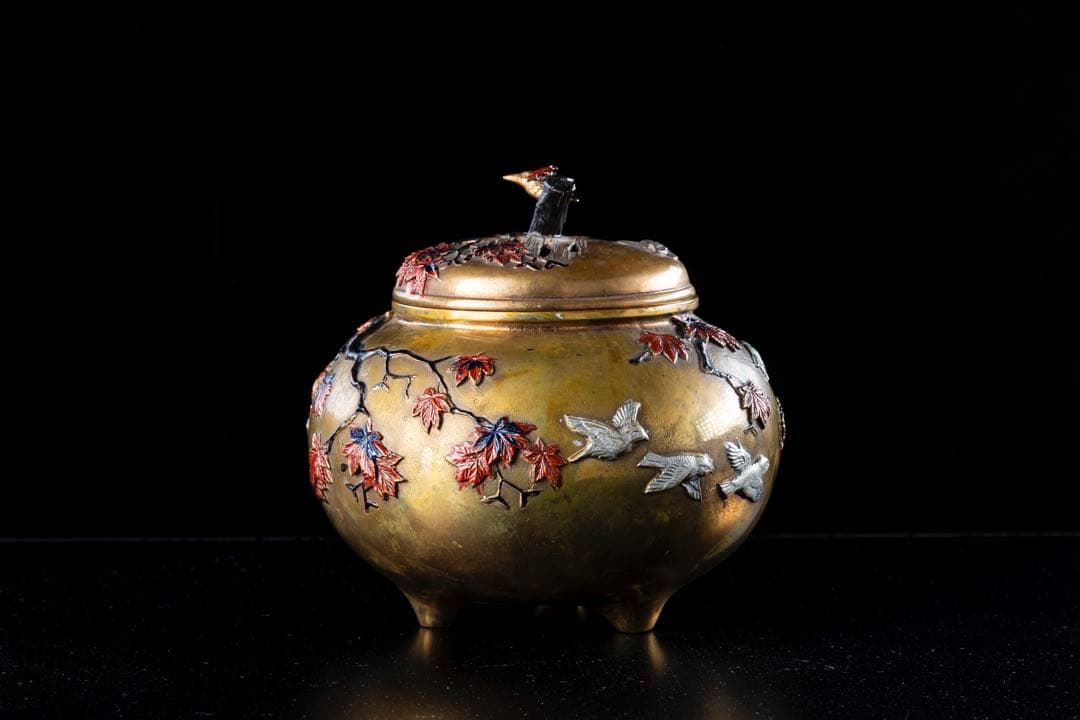 香炉 宮部篤良 大日本京都住 一光堂 花押 象嵌細工 明治期 時代物 古美術